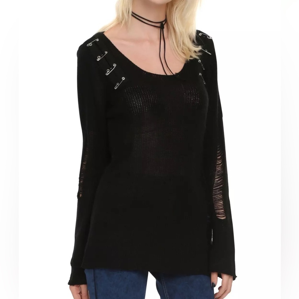 royal bones medium black long sleeve with safety pins